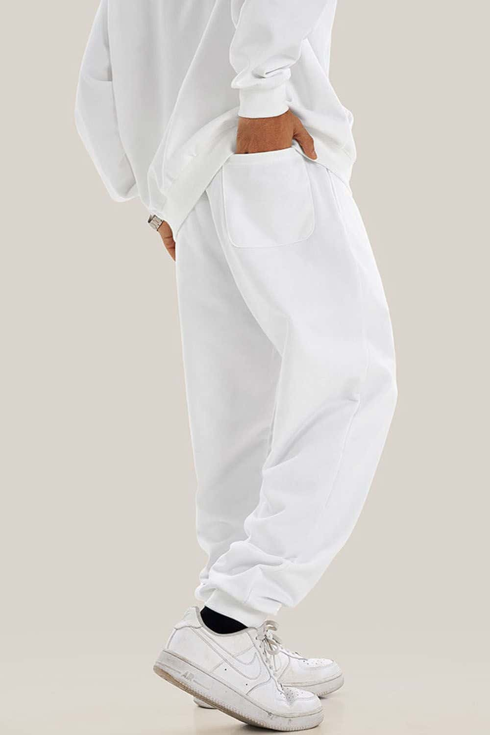 Loose-Fit White Drawstring Casual Sport Joggers