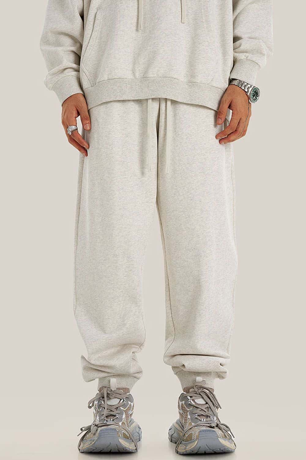 Loose-Fit White Drawstring Casual Sport Joggers