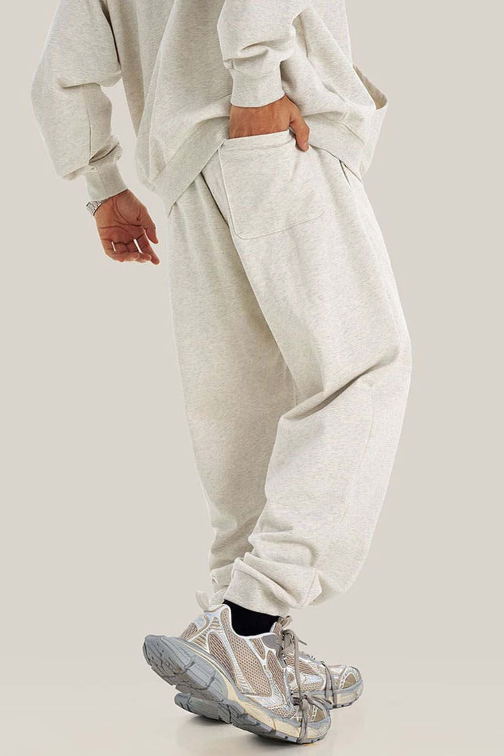 Loose-Fit White Drawstring Casual Sport Joggers