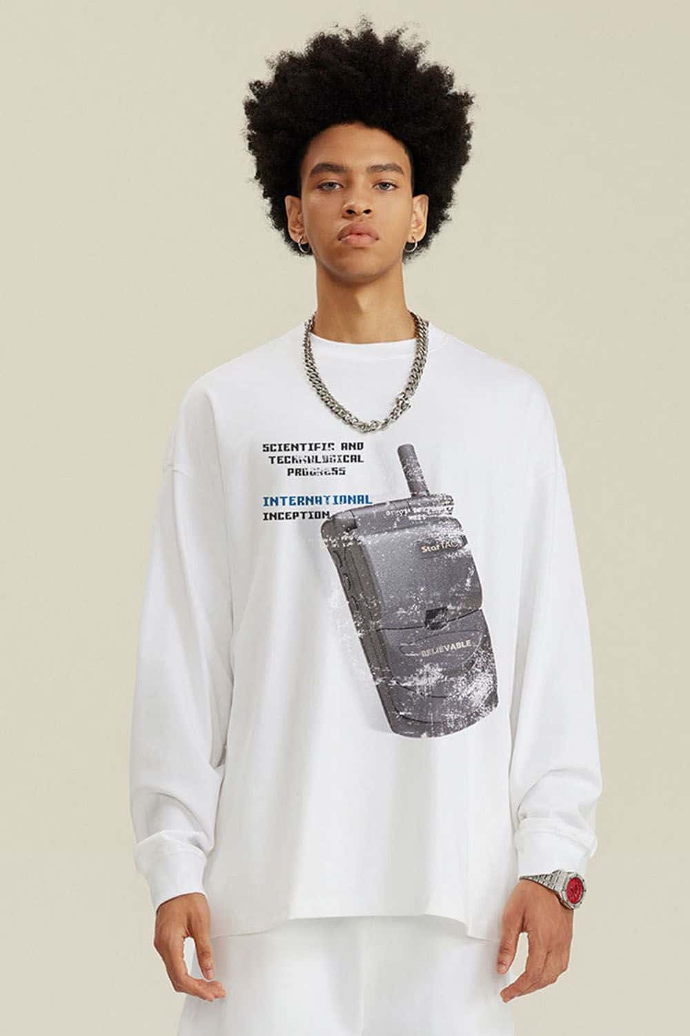 Cotton Graphic Long-Sleeve Tee - White