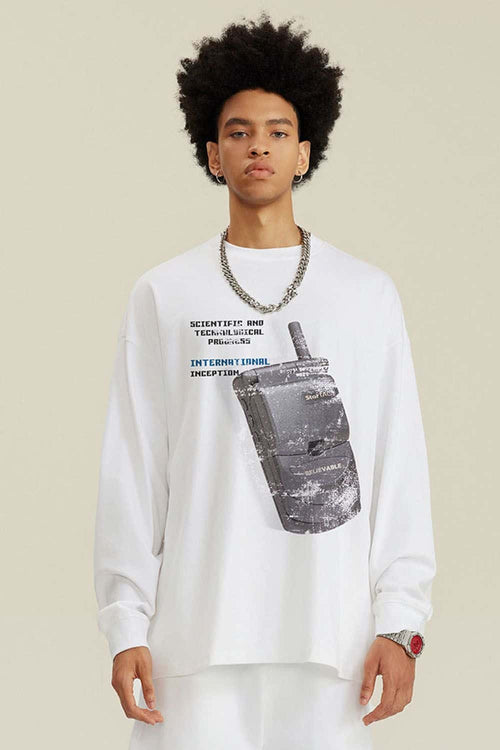 Cotton Graphic Long-Sleeve Tee - White
