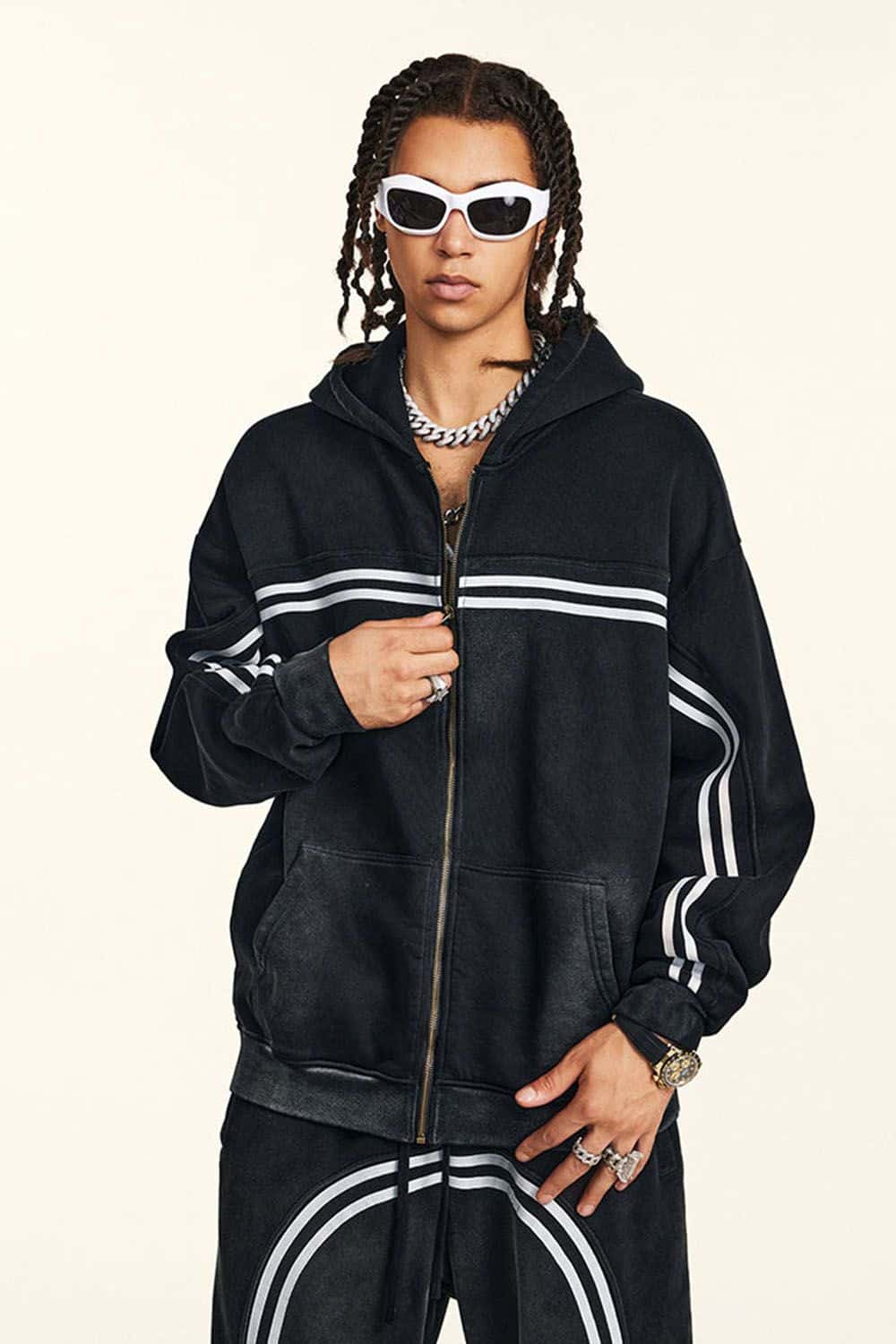 Street Style Zip-Up Fleece-Lined Hoodie