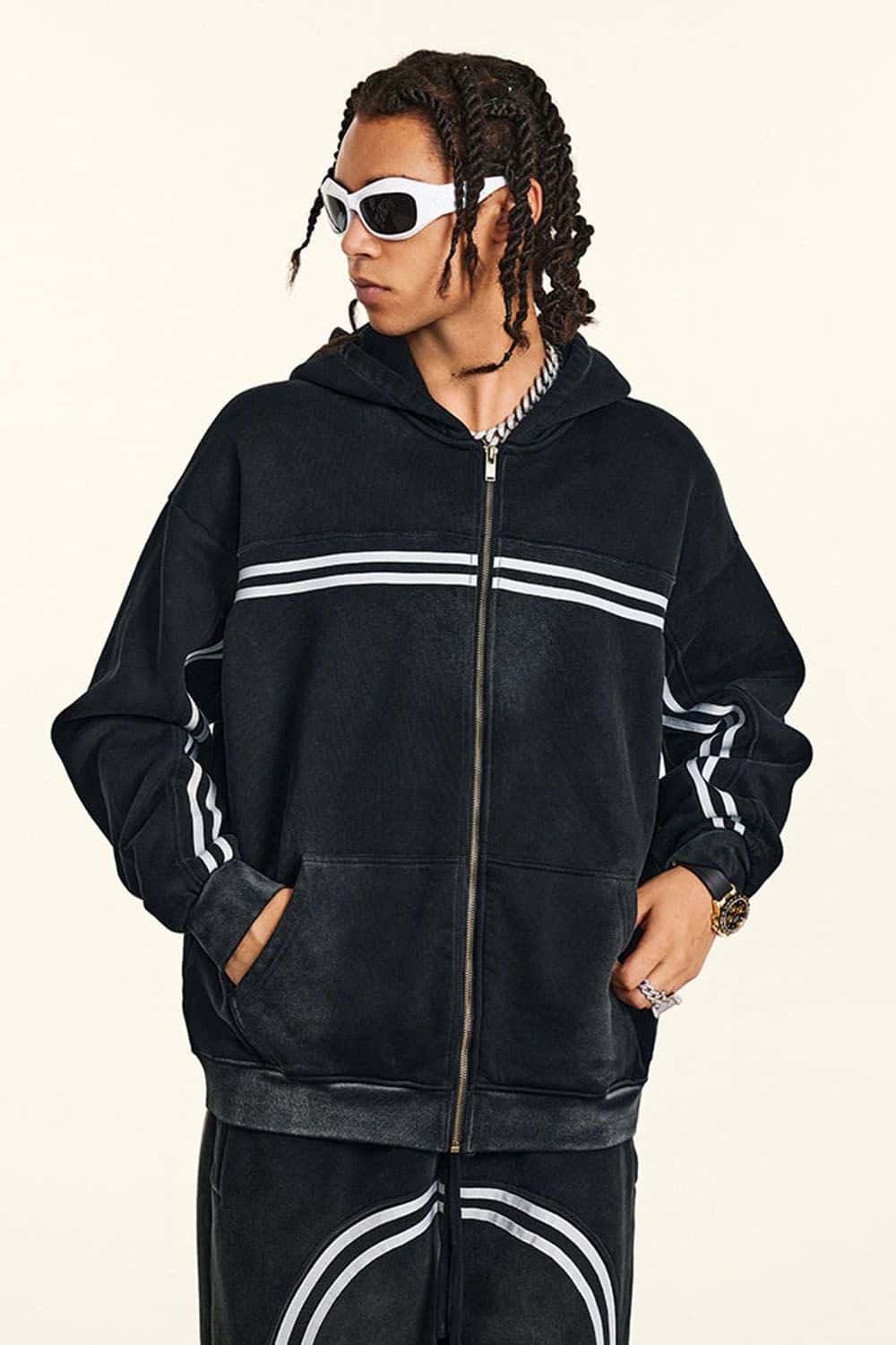 Street Style Zip-Up Fleece-Lined Hoodie