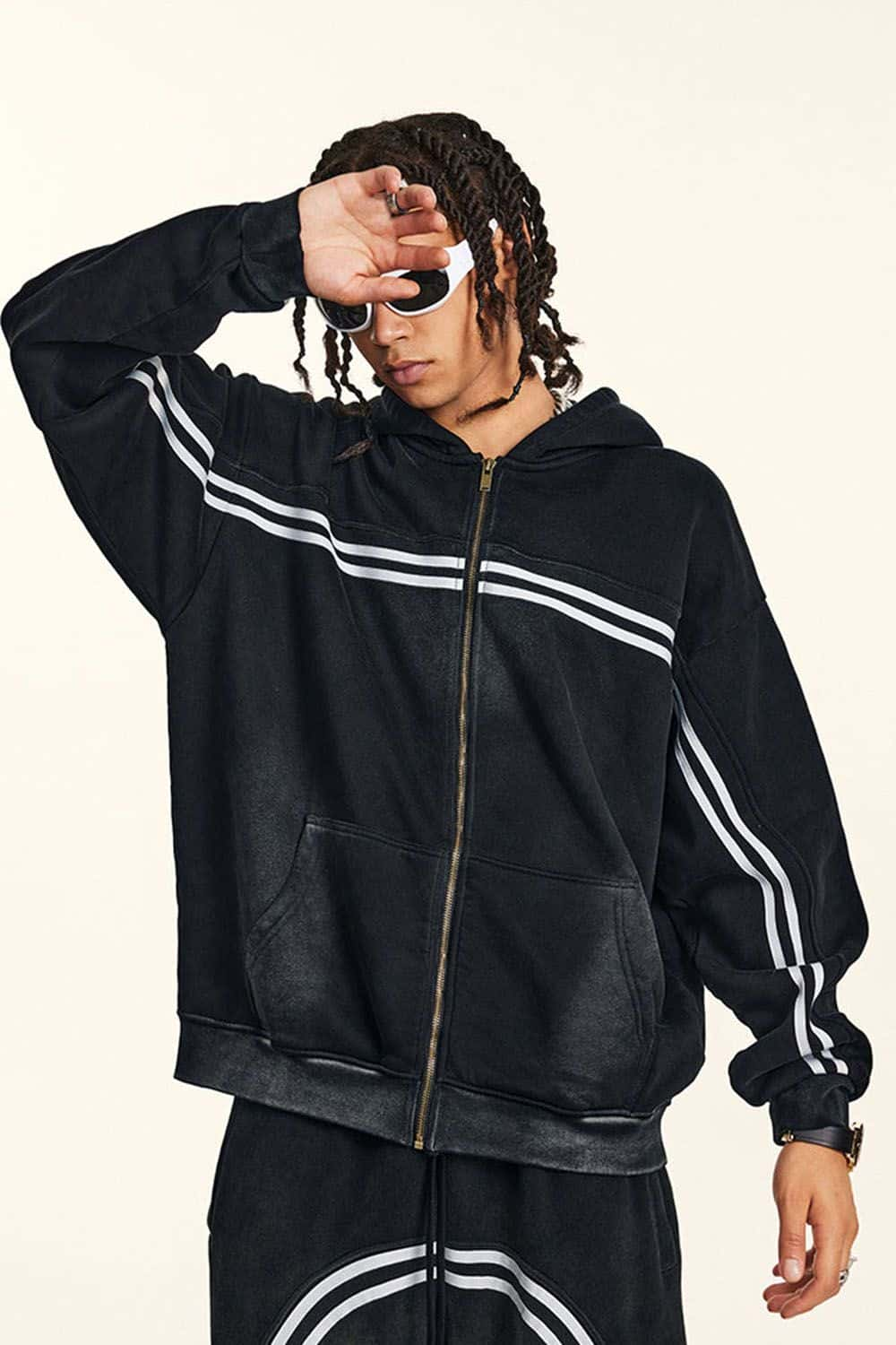 Street Style Zip-Up Fleece-Lined Hoodie