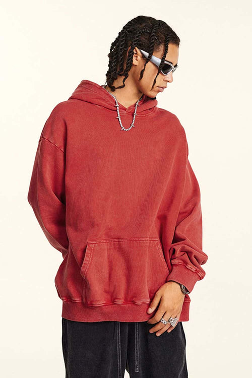 Vintage Wax-Dye Heavyweight Hoodie - Red