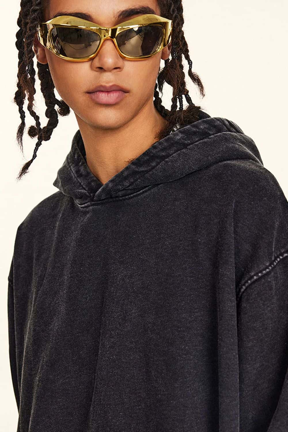 Loose-Fit Solid Color Washed Pullover Hoodie