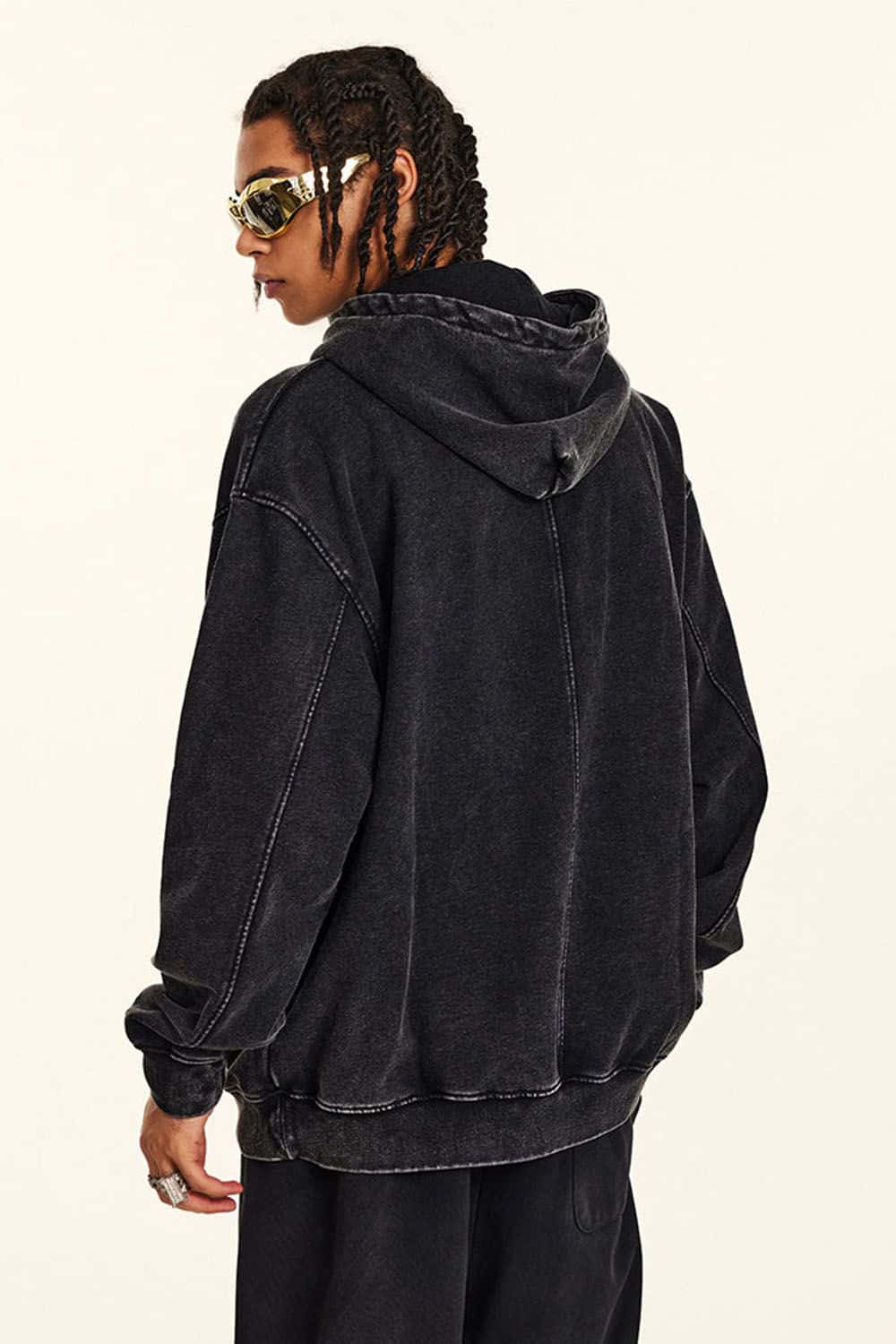 Loose-Fit Solid Color Washed Pullover Hoodie