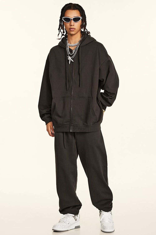 Heavyweight French Terry Zip-Up Hoodie - Brown