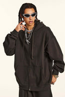 Heavyweight French Terry Zip-Up Hoodie - Brown