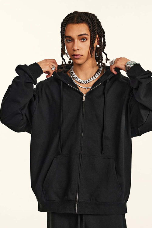 Heavyweight French Terry Zip-Up Hoodie - Brown