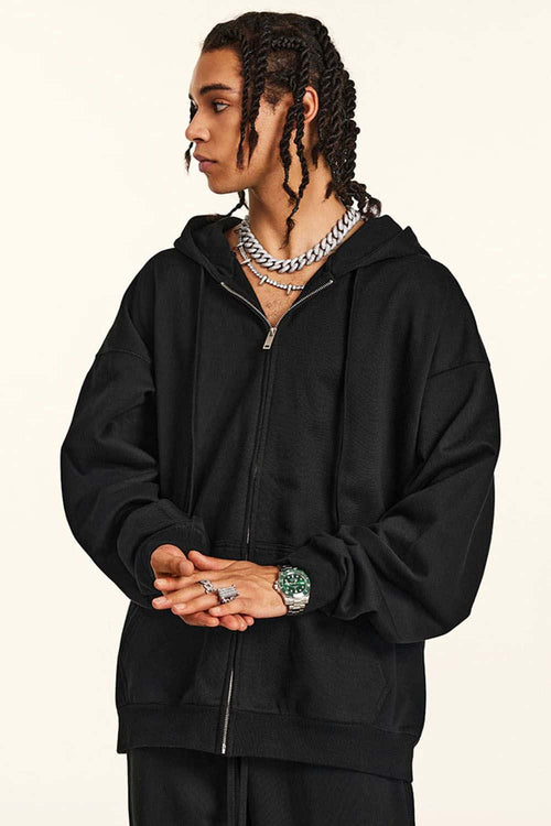 Heavyweight French Terry Zip-Up Hoodie - Metallic Black