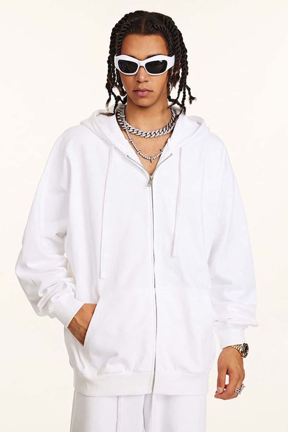 Loose Casual Solid Color Zip-Up Hoodie