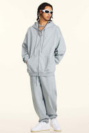 Heavyweight French Terry Zip-Up Hoodie - Flower Gray