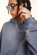 Heavyweight Washed Gradient Fleece Hoodie - Blue