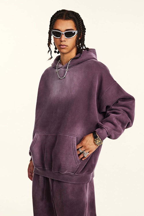 Heavyweight Washed Gradient Fleece Hoodie - Plum Purple