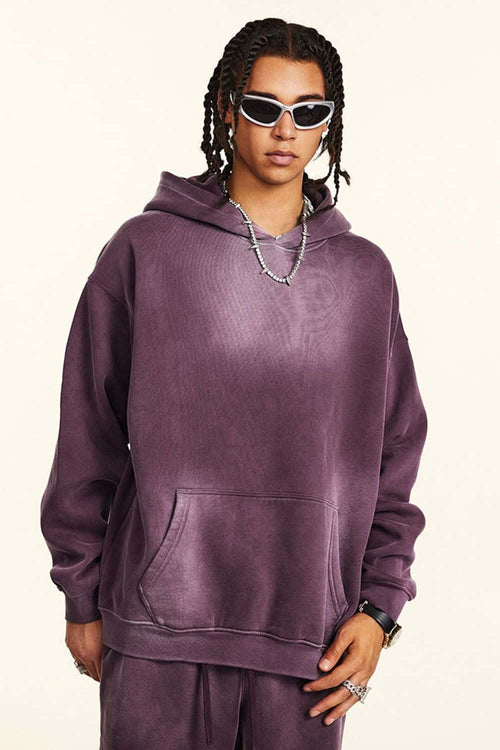 Heavyweight Washed Gradient Fleece Hoodie - Plum Purple