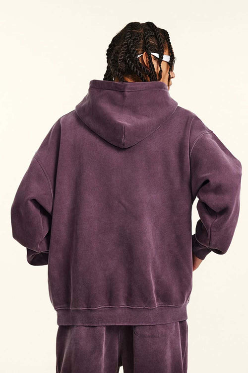 Heavyweight Washed Gradient Fleece Hoodie - Plum Purple