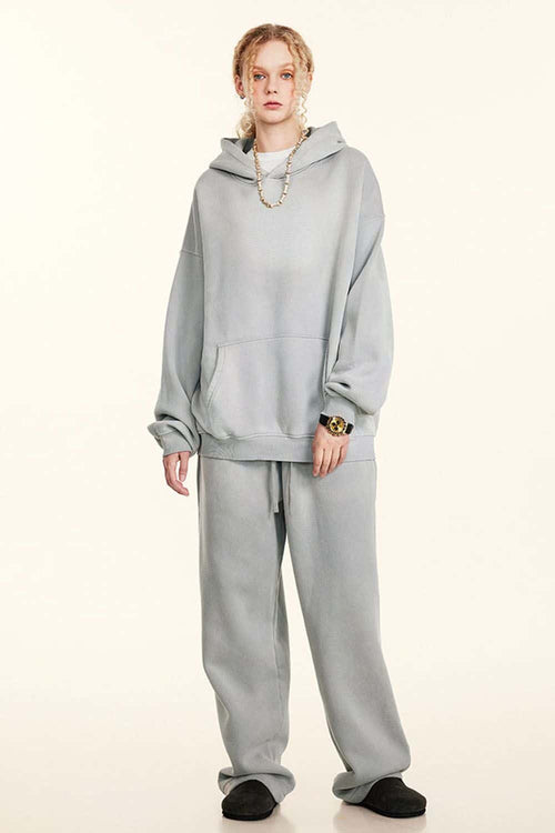 Heavyweight Washed Gradient Fleece Hoodie - Light Gray