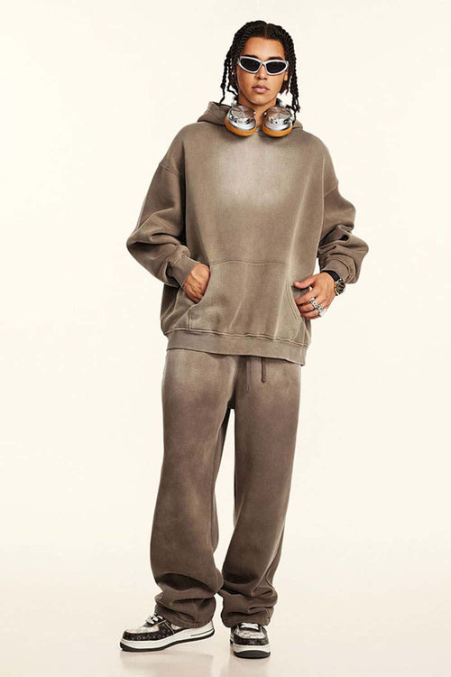 Heavyweight Washed Gradient Fleece Hoodie - Brown