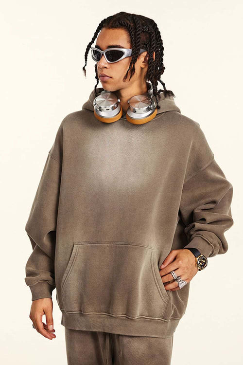 Heavyweight Washed Gradient Fleece Hoodie - Brown