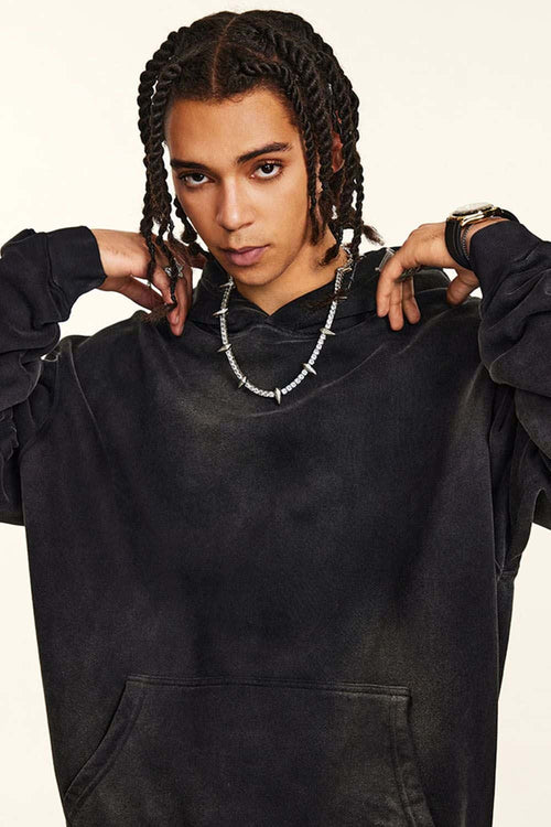 Heavyweight Washed Gradient Fleece Hoodie - Black