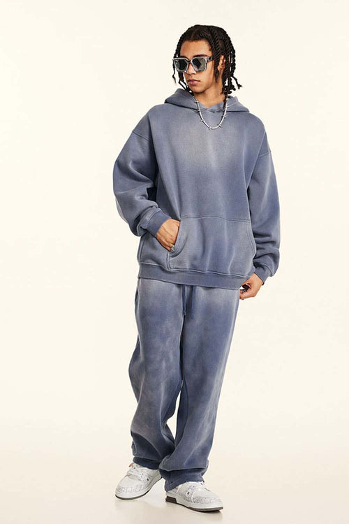 Heavyweight Washed Gradient Fleece Hoodie - Blue