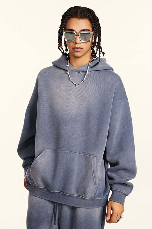 Heavyweight Washed Gradient Fleece Hoodie - Blue