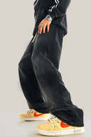 Distressed Vintage Wash Straight Sweatpants - Black