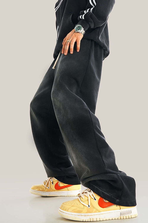 Distressed Vintage Wash Straight Sweatpants - Black