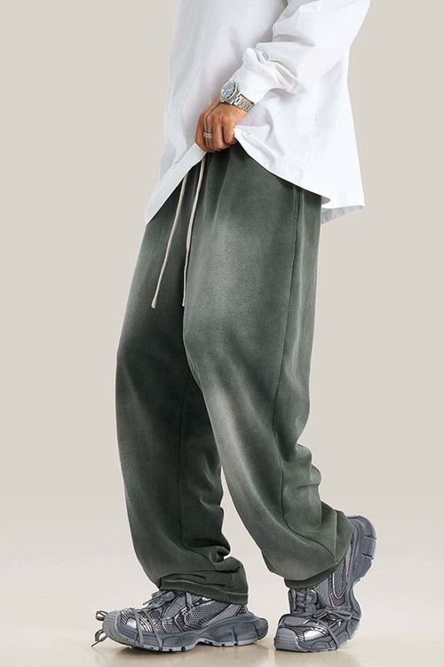 Distressed Vintage Wash Straight Sweatpants - Dark Gray
