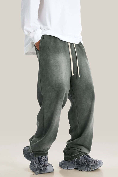 Distressed Vintage Wash Straight Sweatpants - Dark Gray
