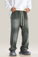 Distressed Vintage Wash Straight Sweatpants - Dark Gray