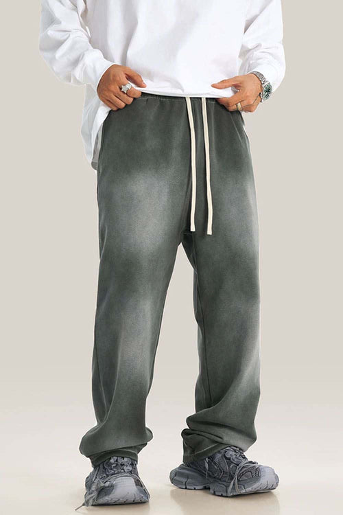 Distressed Vintage Wash Straight Sweatpants - Dark Gray
