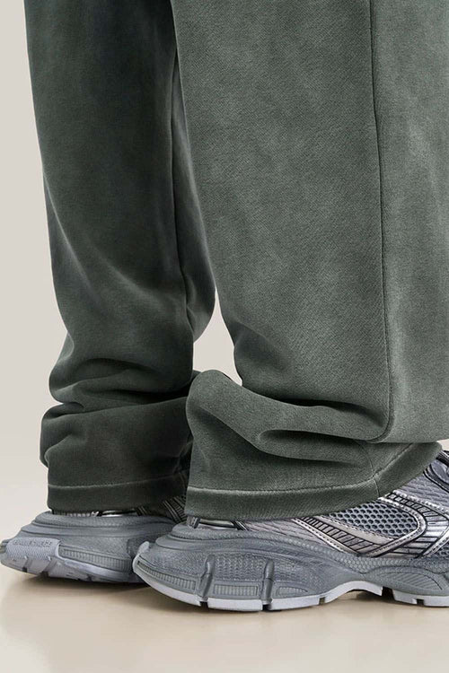 Distressed Vintage Wash Straight Sweatpants - Dark Gray