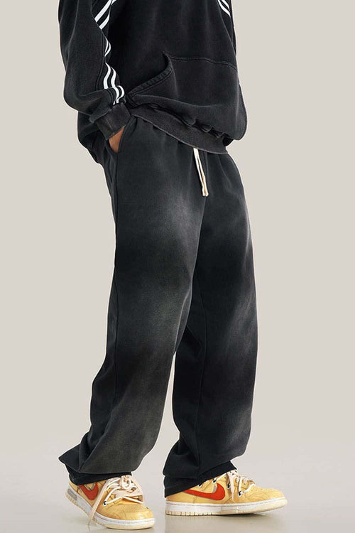 Distressed Vintage Wash Straight Sweatpants - Black