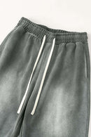 Distressed Vintage Wash Straight Sweatpants - Dark Gray