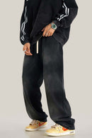 Distressed Vintage Wash Straight Sweatpants - Black