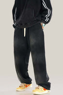 Distressed Vintage Wash Straight Sweatpants - Black