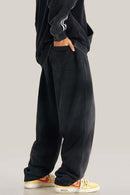 Distressed Vintage Wash Straight Sweatpants - Black