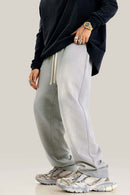Distressed Vintage Wash Straight Sweatpants - Light Gray