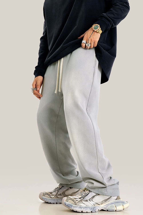 Distressed Vintage Wash Straight Sweatpants - Light Gray
