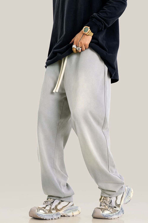 Distressed Vintage Wash Straight Sweatpants - Light Gray