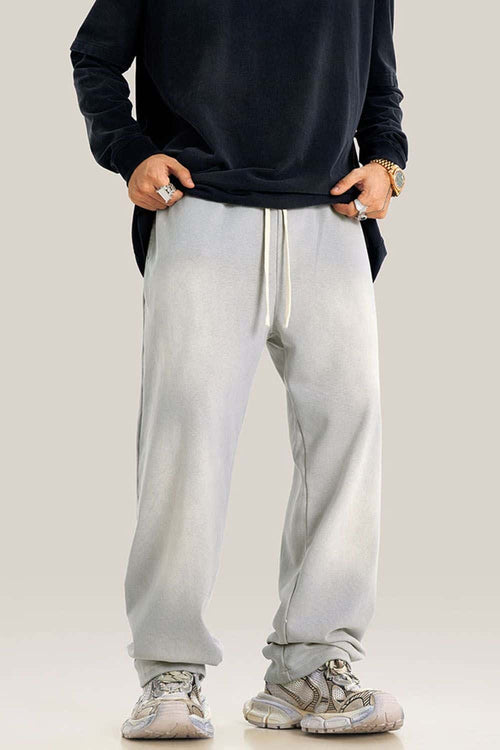 Distressed Vintage Wash Straight Sweatpants - Light Gray
