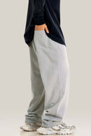 Distressed Vintage Wash Straight Sweatpants - Light Gray