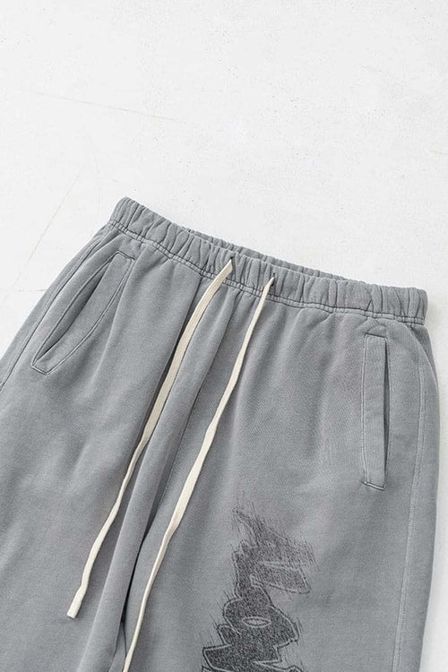 Gradient Graffiti Wide-Leg Sweatpant - Medium Gray