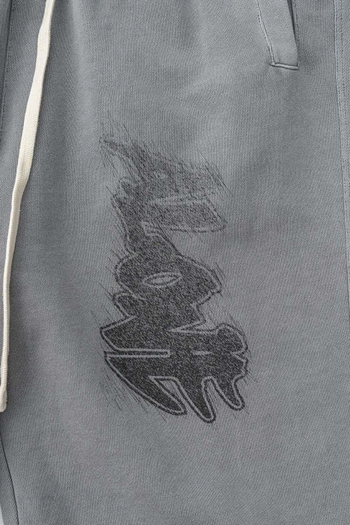 Gradient Graffiti Wide-Leg Sweatpant - Medium Gray