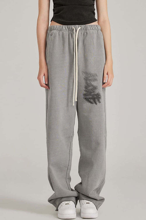 Gradient Graffiti Wide-Leg Sweatpant - Medium Gray