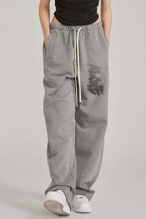 Gradient Graffiti Wide-Leg Sweatpant - Medium Gray