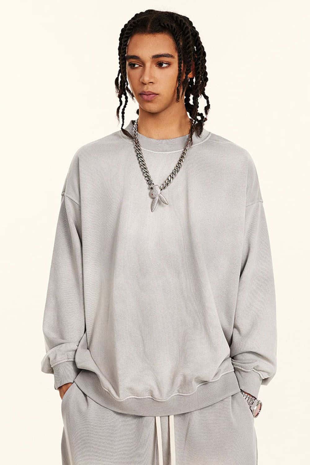 Heavyweight Vintage Washed Sweatshirt - Light Gray