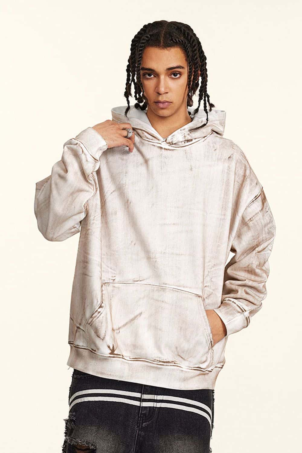 Heavy-Duty Paint-Splattered Fleece Pullover Hoodie